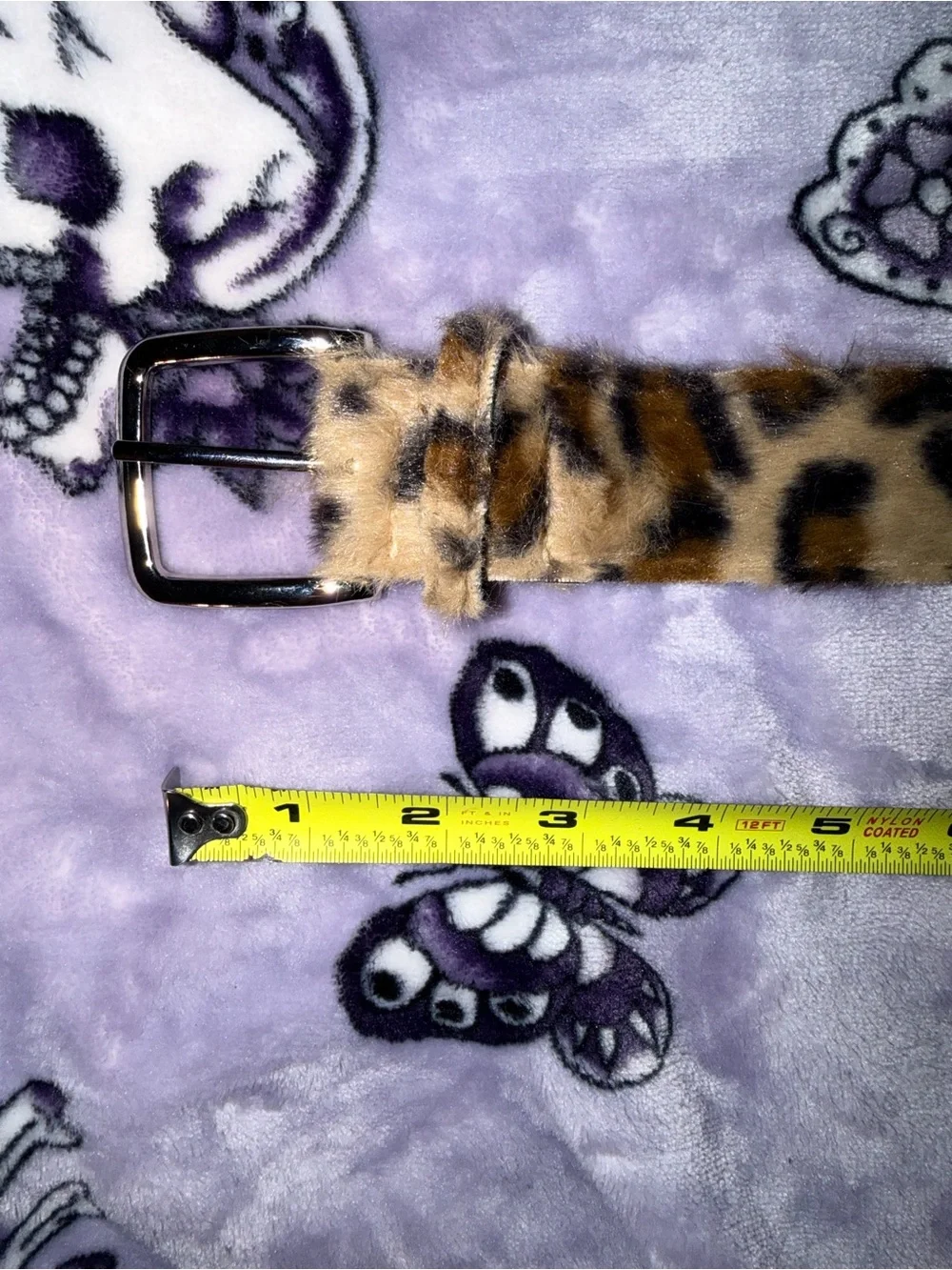 Y2K Faux Fur Leopard Print Statement Belt Retro Animal Print Grunge